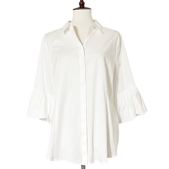 Chico's Women's White No-Iron Bubble-Sleeve Button Up Shirt  Size 3 - Picture 5 of 10